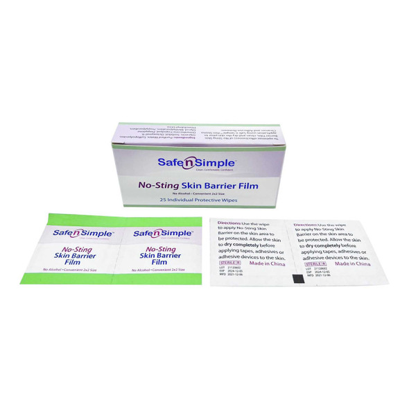Skin Barrier Wipe Safe N Simple™ No-Sting 60% / 20% Strength Purified Water / Polyvinylpyrrolidone / Glycerin / Propylene Glycol Individual Packet Sterile SNS80725 Pack of 1 SNS80725 Safe N Simple™ No-Sting 869585_EA