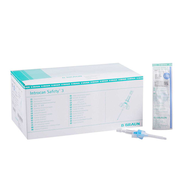 Closed IV Catheter Introcan Safety® 3 22 Gauge 1 Inch Sliding Safety Needle 4251128-02 Case of 200 4251128-02 Introcan Safety® 3 808005_CS
