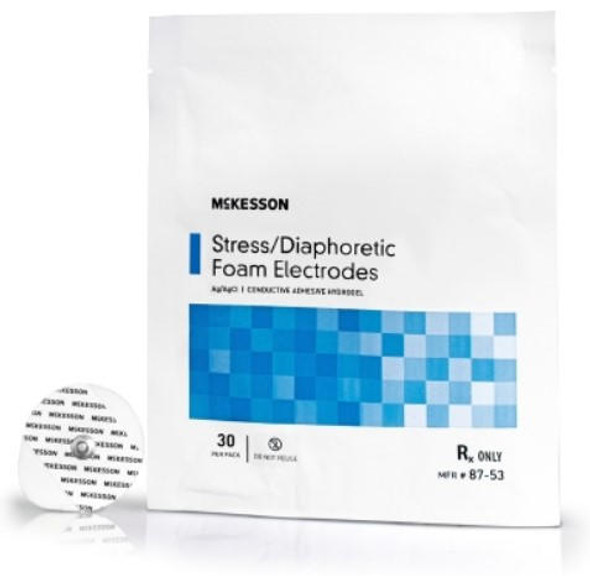 McKesson ECG Stress Testing Electrode McKesson Foam Backing Non-Radiolucent Snap Connector 30 per Pack 87-53 - Pack/1 