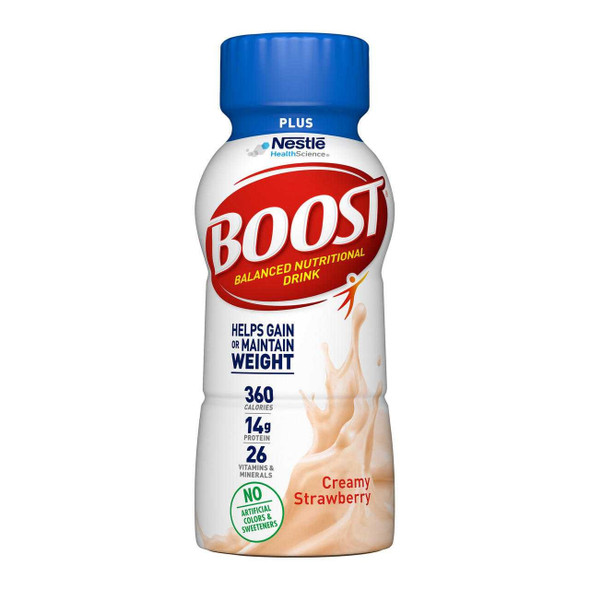 Oral Supplement Boost Plus® Creamy Strawberry Flavor Liquid 8 oz. Bottle 00041679933367 Case of 24 12187380 Boost Plus® 1211653_CS