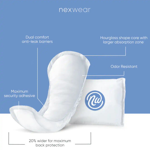 Bladder Control Pad Nexwear 12 Inch Maximum Regular Heavy Absorbency One Size 2690 Count/30 2690 Nexwear Maximum Regular 1230172_PK