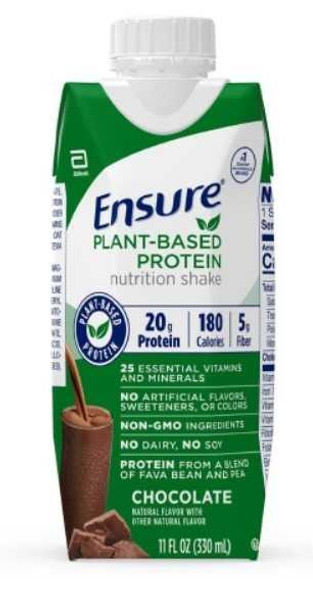 Oral Supplement Ensure® Plant Based Protein Nutrition Shake Chocolate Flavor Liquid 11 oz. Carton 67453 Pack of 1 67453 Ensure® Plant Based Protein Nutrition Shake 1236785_EA