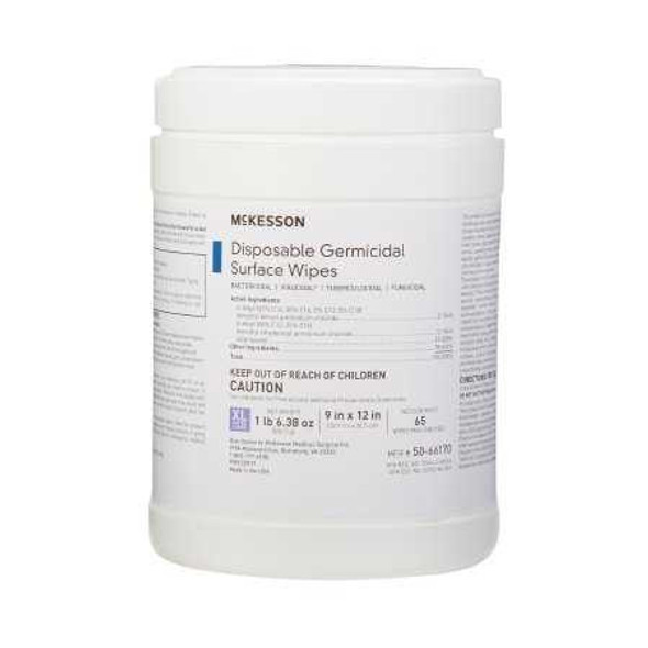 McKesson Surface Disinfectant Premoistened Manual Pull Wipe 65 Count Canister Alcohol Scent NonSterile 50-66170 Case of 12 50-66170 McKesson 949454_CS