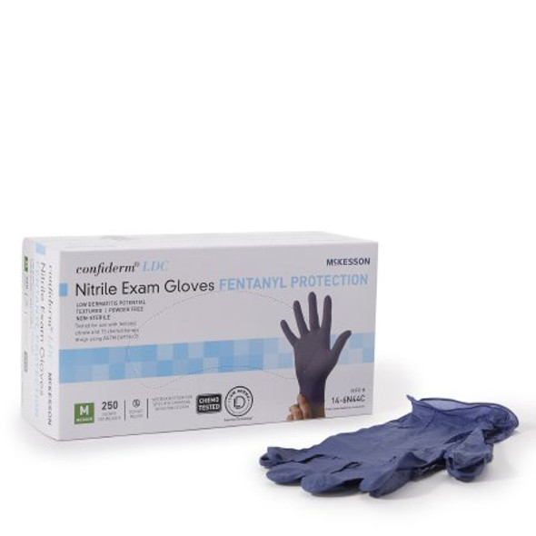 Exam Glove McKesson Confiderm® LDC Medium NonSterile Nitrile Standard Cuff Length Fully Textured Blue Chemo Tested / Fentanyl Tested 14-6N44C Case/2500