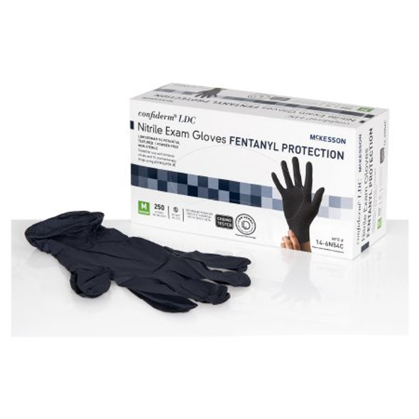 Exam Glove McKesson Confiderm® LDC Medium NonSterile Nitrile Standard Cuff Length Fully Textured Black Chemo Tested / Fentanyl Tested 14-6N54C Box/250