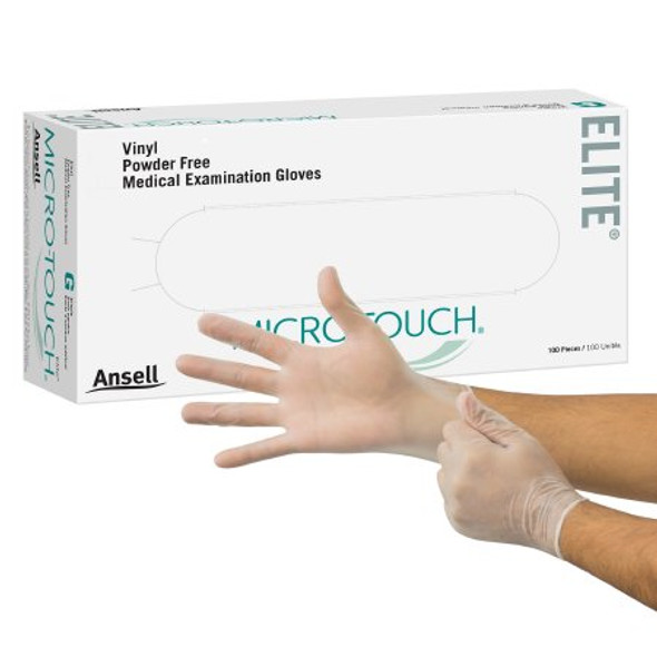 Exam Glove Micro-Touch® Elite® Large NonSterile Stretch Vinyl Standard Cuff Length Smooth Ivory Not Rated 3093 Case/1000