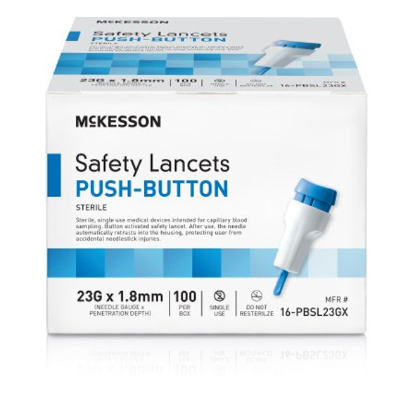 Safety Lancet McKesson 23 Gauge Retractable Push Button Activation Finger 16-PBSL23GX Case/2000