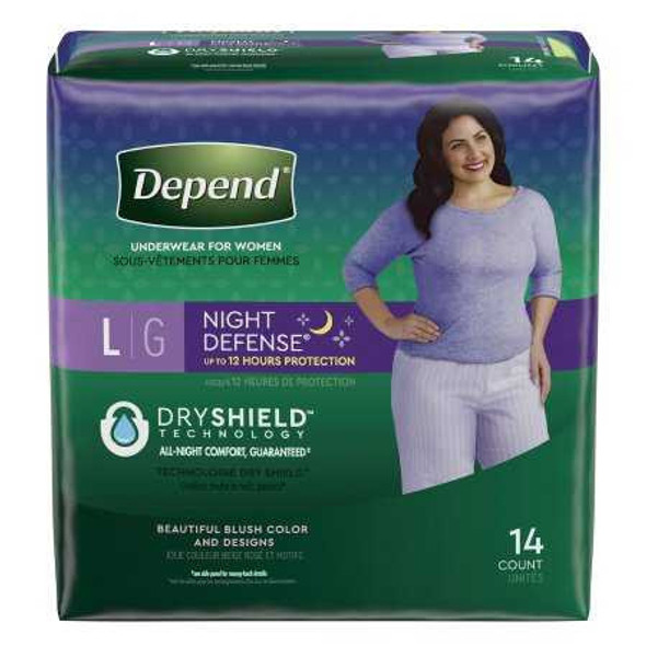 Female Adult Absorbent Underwear Depend® Night Defense® Pull On with Tear Away Seams Large Disposable Heavy Absorbency 51702 Pack of 14 51702 Depend® Night Defense® 1163805_PK