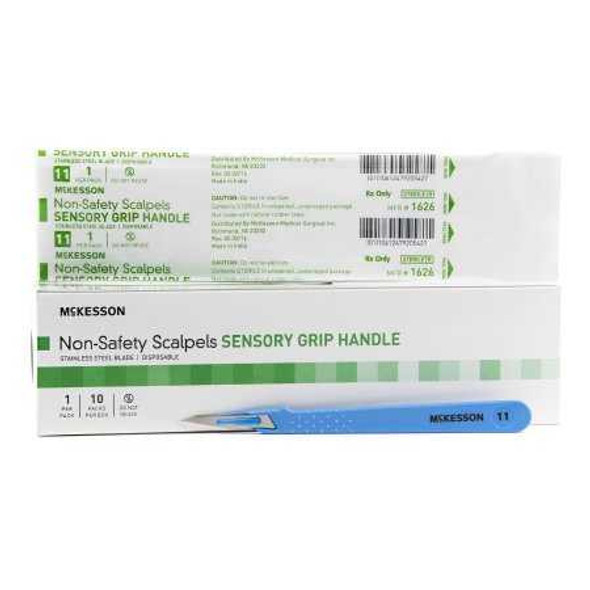 Scalpel McKesson No. 11 Stainless Steel / Plastic Sensory Grip Handle Sterile Disposable 1626 Case of 100 1626 McKesson 911764_CS