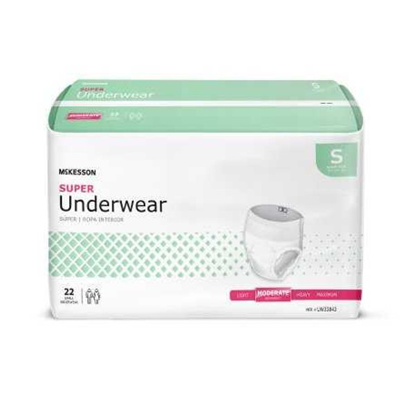 Unisex Adult Absorbent Underwear McKesson Pull On with Tear Away Seams Small Disposable Moderate Absorbency UW33843 Bag of 22 UW33843 McKesson 1222510_BG