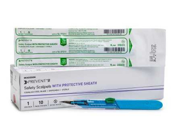 Safety Scalpel McKesson Prevent® B No. 11 Stainless Steel / Plastic Classic Grip Handle Sterile Disposable 16-37211 Box of 10 16-37211 McKesson Prevent® B 1073641_BX