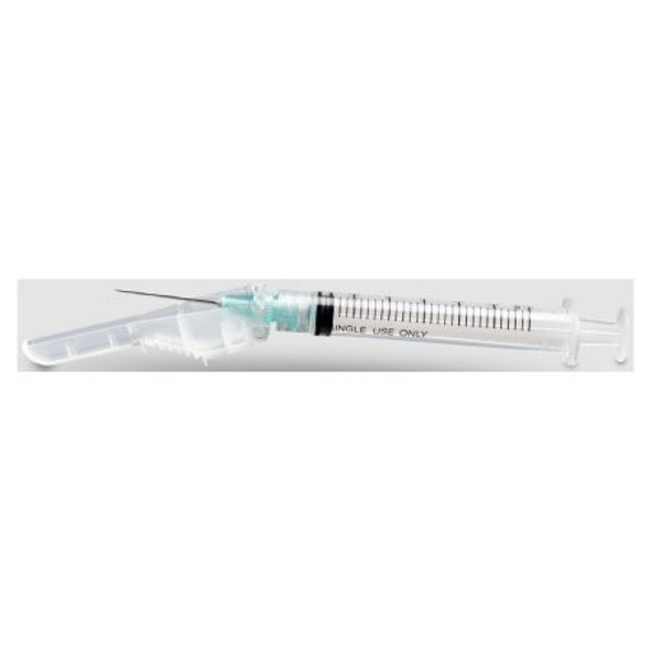 Safety Tuberculin Syringe with Needle McKesson Prevent® 1 mL 1/2 Inch 27 Gauge Hinged Safety Needle Regular Wall 102-SNT1C2705S3 Pack of 1 102-SNT1C2705S3 McKesson Prevent® 1159371_EA