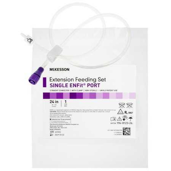 Bolus Enteral Feeding Extension Tube Set McKesson 24 Inch, EnFit, Secure Lock Straight Connector and Clamp, NonSterile 194-0123-24 Case of 30 194-0123-24 McKesson 1183125_CS