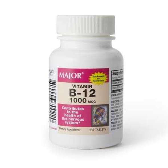Vitamin Supplement Major® Vitamin B12 1000 mcg Strength Tablet 130 per Bottle 10006070022 Bottle of 1 10006070022 Major® 1137786_BT
