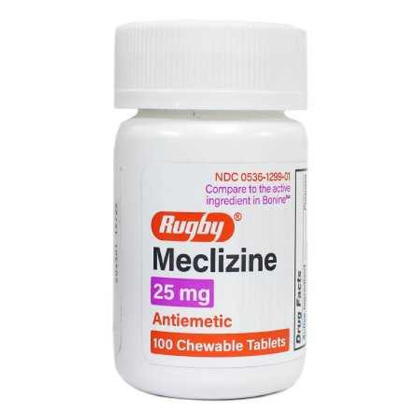 Nausea Relief Rugby® 25 mg Strength Chewable Tablet 100 Per Bottle 00536129901 Bottle of 1 00536129901 Rugby® 1187824_BT