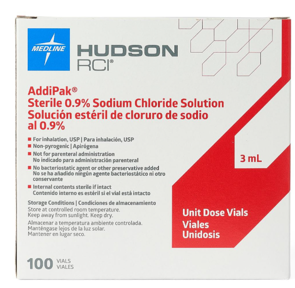 Addipak Respiratory Inhalation Solution, Saline 0.9%, Sterile, 3 mL Case of 1000