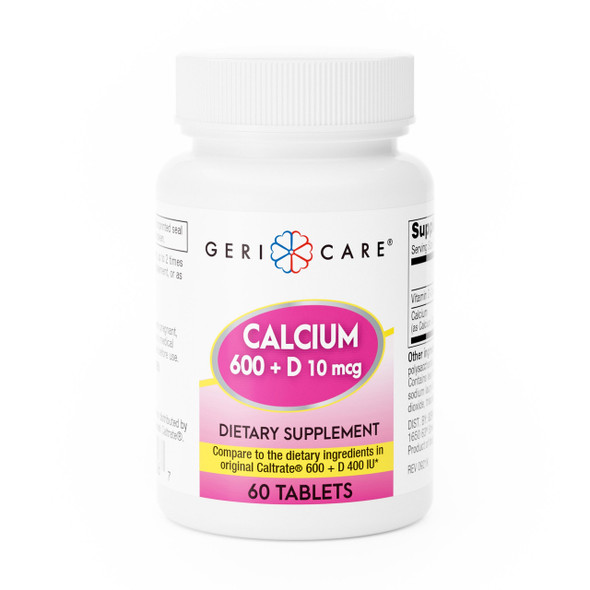 Geri-Care Calcium and Vitamin D, Calcium 600 mg + D 400 IU Strength, 60 Tablets per Bottle, Bottle of 1
