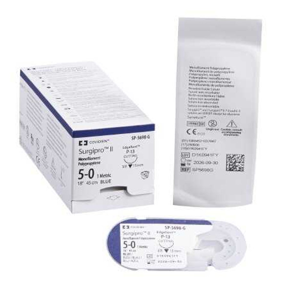 Nonabsorbable Suture with Needle Surgipro™ II Polypropylene P-13 3/8 Circle Precision Reverse Cutting Needle Size 5 - 0 Monofilament SP-5698-G Box of 12 SP-5698-G Surgipro™ II 486002_BX