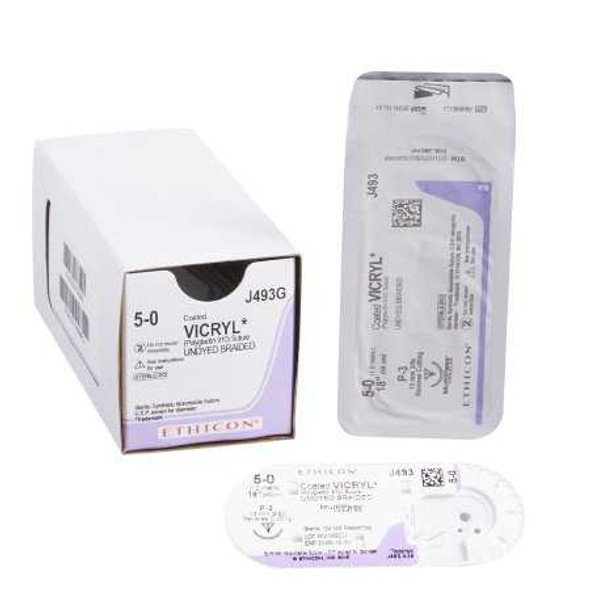 Absorbable Suture with Needle Coated Vicryl™ Polyglactin 910 P-3 3/8 Circle Precision Reverse Cutting Needle Size 5 - 0 Braided J493G Box of 12 J493G Coated Vicryl™ 99420_BX