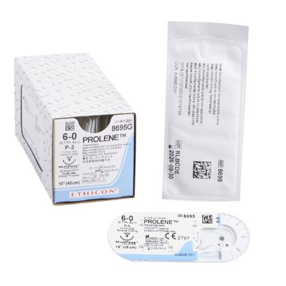 Nonabsorbable Suture with Needle Prolene™ Polypropylene P-3 3/8 Circle Precision Reverse Cutting Needle Size 6 - 0 Monofilament 8695G Box/12
