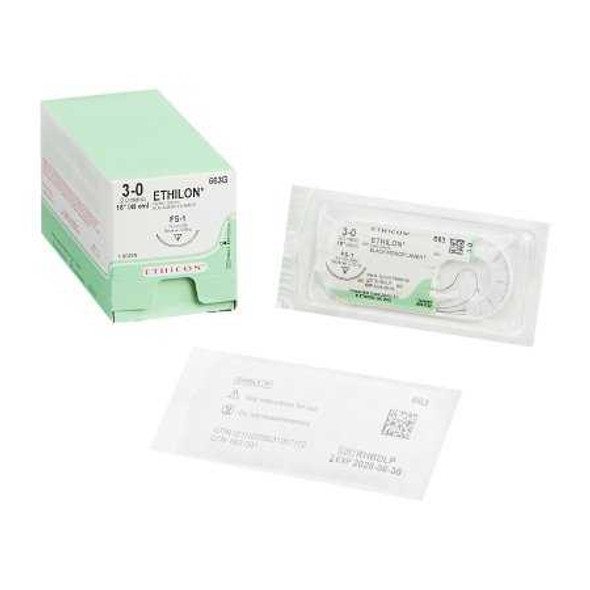 Nonabsorbable Suture with Needle Ethilon™ Nylon FS-1 3/8 Circle Reverse Cutting Needle Size 3 - 0 Monofilament 663G Box of 12 663G Ethilon™ 1002595_BX