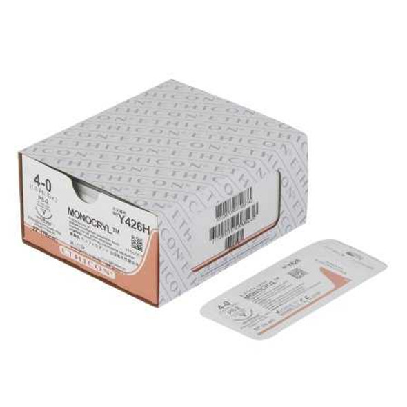 Absorbable Suture with Needle Monocryl™ Poliglecaprone PS-2 3/8 Circle Precision Reverse Cutting Needle Size 4 - 0 Monofilament Y426H Box of 36 Y426H Monocryl™ 227887_BX