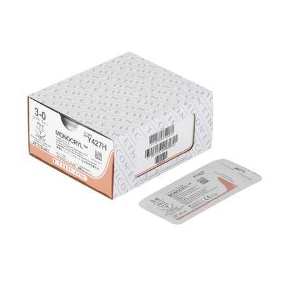 Absorbable Suture with Needle Monocryl™ Poliglecaprone PS-2 3/8 Circle Precision Reverse Cutting Needle Size 3 - 0 Monofilament Y427H Box of 36 Y427H Monocryl™ 217158_BX