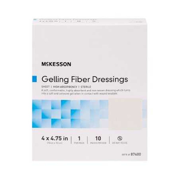 Gelling Fiber Wound Dressing McKesson 4 x 4-3/4 Inch Rectangle Sterile 87400 Pack of 1 87400 McKesson 1138627_EA
