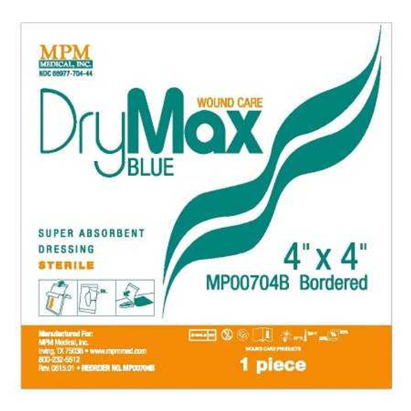 Super Absorbent Dressing DryMax Blue Adhesive 4 x 4 Inch Square MP00704B Box of 10 MP00704B DryMax Blue 1148114_BX