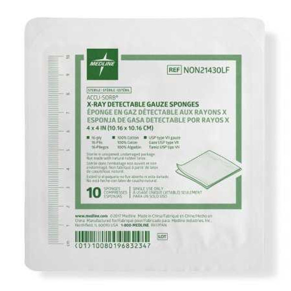 Gauze Sponge Accu-Sorb® 4 x 4 Inch 10 per Tray Sterile 16-Ply Square NON21430LF Case of 1280 NON21430LF Accu-Sorb® 439746_CS