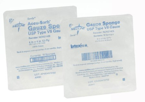 Gauze Sponge 4 X 4 Inch 10 per Tray Sterile 8-Ply Square NON21425 Case/128