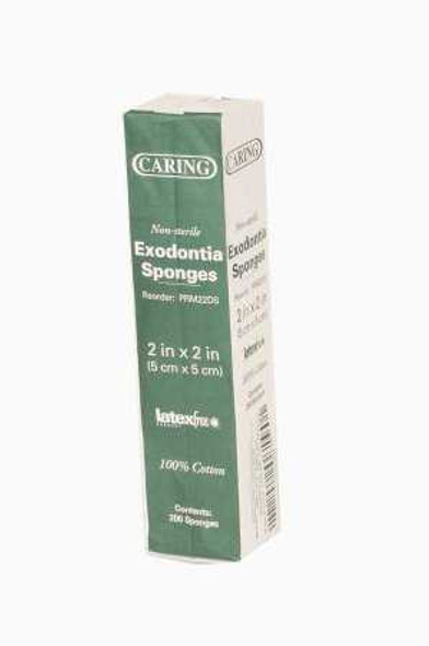 Cotton Filled Gauze Sponge Caring® Exodontia 2 x 2 Inch 200 per Pack NonSterile Square PRM22DS Bag of 1 PRM22DS Caring® Exodontia 538108_BG