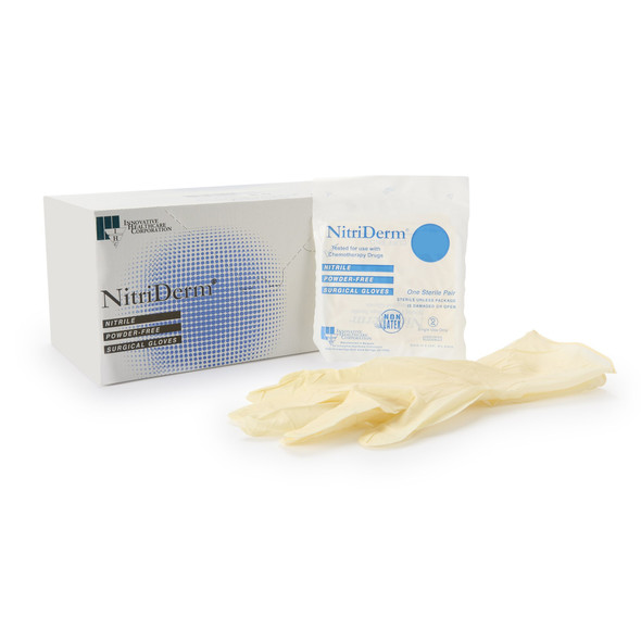 Surgical Glove NitriDerm Size 7 Sterile Nitrile Standard Cuff Length Fully Textured White Chemo Tested 135270 Case of 200