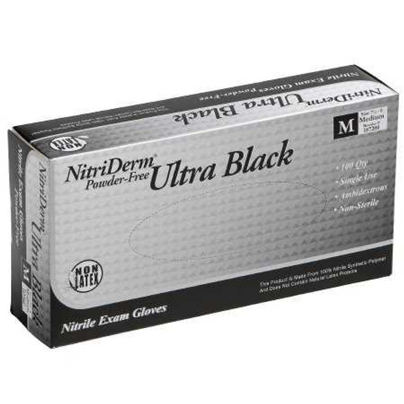 Exam Glove NitriDerm® Ultra Black Medium NonSterile Nitrile Standard Cuff Length Textured Fingertips Black Chemo Tested / Fentanyl Tested 187200 Box of 100 187200 NitriDerm® Ultra Black 874674_BX
