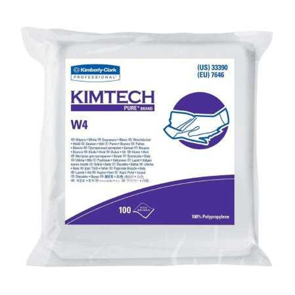 Cleanroom Wipe KIMTECH PURE W4 ISO Class 4 White NonSterile Polypropylene 9 x 9 Inch Disposable 33390 Pack of 100 33390 KIMTECH PURE W4 566444_PK