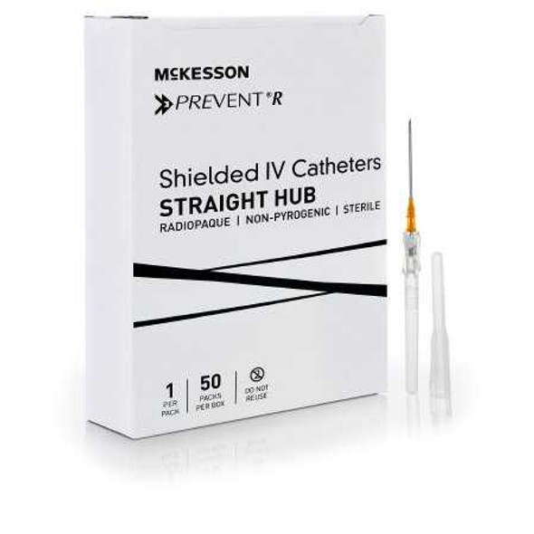 Peripheral IV Catheter McKesson Prevent® R 14 Gauge 1.75 Inch Button Retracting Safety Needle 380267 Case of 200 380267 McKesson Prevent® R 1169910_CS