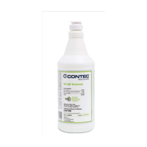 Contec® Healthcare TB1-3300™ Surface Disinfectant Cleaner Alcohol Based Manual Pour Liquid 32 oz. Bottle Alcohol Scent Sterile HCTB3300IR Case of 12