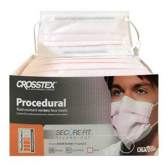 Procedure Mask Pleated Earloops One Size Pink NonSterile ASTM Level 2 Adult GCPPKSF Case of 2000 GCPPKSF SPS Medical Supply 800936_CS