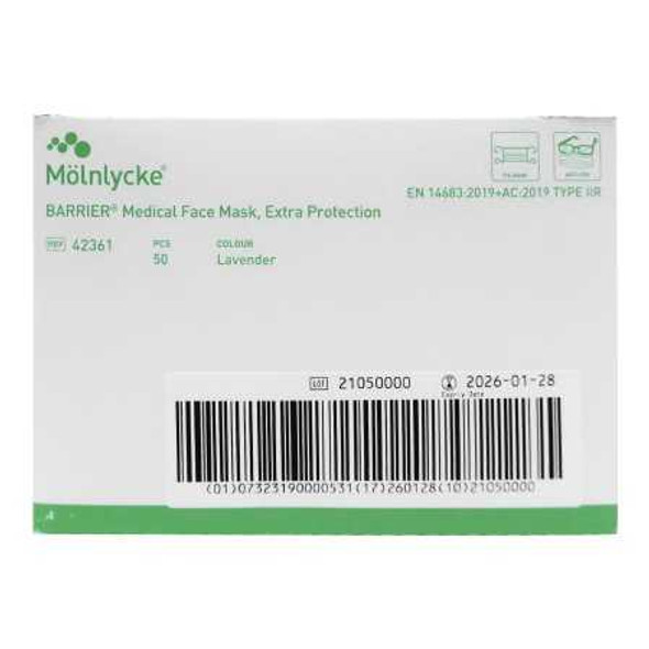Surgical Mask Barrier® Extra Protection Anti-fog Pleated Tie Closure One Size Lavender NonSterile Not Rated Adult 42361 Case of 500 42361 Barrier® Extra Protection 815488_CS