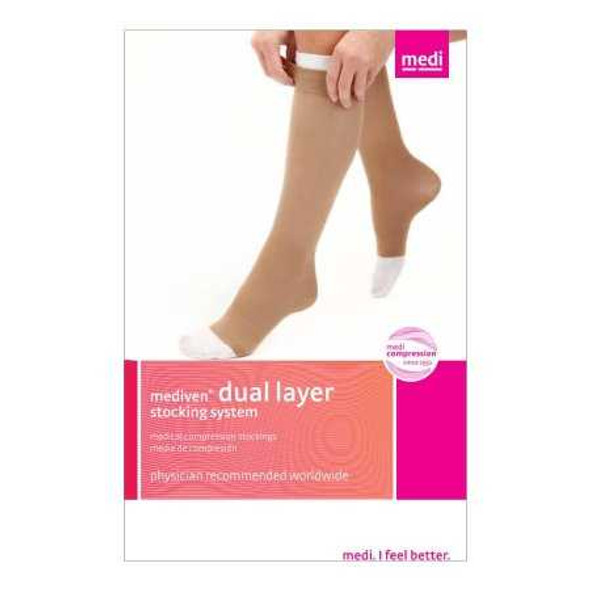 Compression Stocking with Liner mediven Knee High Large Beige Stocking: Open Toe, Liner: Closed Toe D240014 Pair of 1 D240014 Mediven 1029142_PR