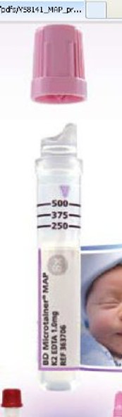 BD Microtainer® MAP Capillary Blood Collection Tube K2 EDTA Additive 250 µL to 500 µL BD Microgard™ Closure Plastic Tube 363706 Box/50
