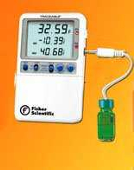 Refrigerator / Freezer Thermometer Fisherbrand™ Traceable® Fahrenheit -58° to +158°F (-50° to +70°C) Bottle Probe Desk / Wall Mount Battery Operated S98173 Pack of 1 S98173 Fisherbrand™ Traceable® 738621_EA