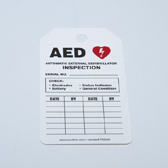 Equipment Tag Accuform AED Inspection Status White 3-1/4 X 5-3/4 Inch 3-1/4 X 5-3/4 Inch Card Stock 5 per Pack TRS345CTM Each/1