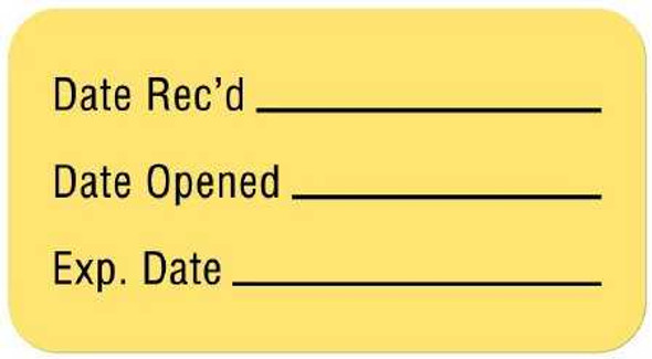 Pre-Printed / Write On Label Advisory Label Yellow Paper Date Rec'D __________ / Date Opened __________ / Exp. Date __________ Quality Control Label 7/8 x 1-5/8 Inch ULLR138 Roll of 560 ULLR138 United Ad Label 1007800_RL