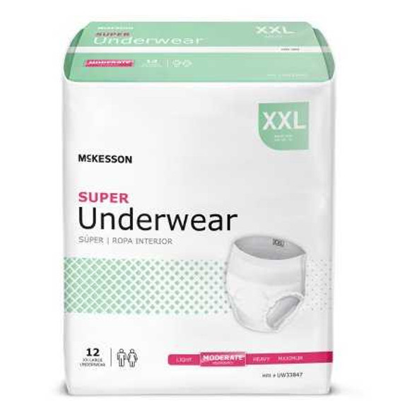 Unisex Adult Absorbent Underwear McKesson Pull On with Tear Away Seams 2X-Large Disposable Moderate Absorbency UW33847 Bag of 12 UW33847 McKesson 1222511_BG