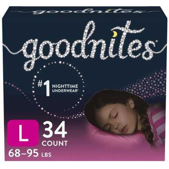 Female Youth Absorbent Underwear GoodNites® Pull On with Tear Away Seams Size 5 / Large Disposable Heavy Absorbency 53361 Case of 34 53361 GoodNites® 1184207_CS
