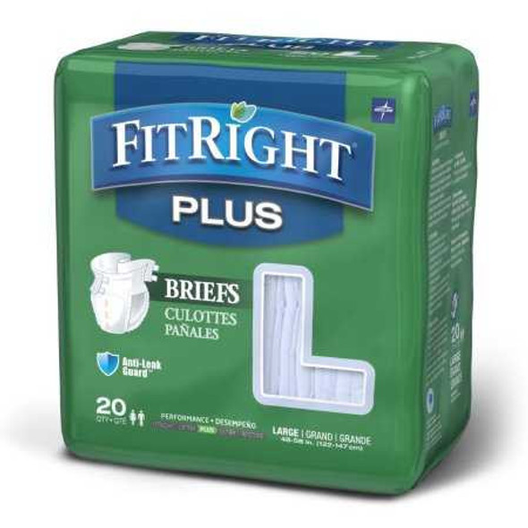 Unisex Adult Incontinence Brief FitRight™ Plus Large Disposable Moderate Absorbency FITPLUSLG Bag of 20 FITPLUSLG FitRight™ Plus 835155_BG
