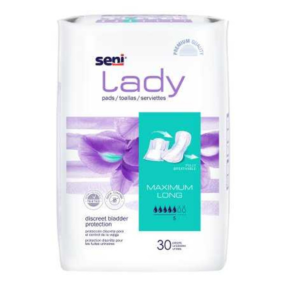 Bladder Control Pad Seni® Lady Maximum 11 Inch Length Moderate Absorbency Superabsorbant Core One Size S-5P30-PS1 Pack of 30 S-5P30-PS1 Seni® Lady Maximum 1222537_PK