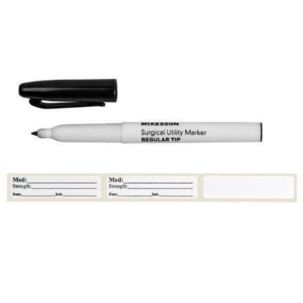Medical Utility Marker with Labels McKesson Prep-Resistant Black Ink Full Size Regular Tip Sterile 19-0741 Box of 50 19-0741 McKesson 1182557_BX