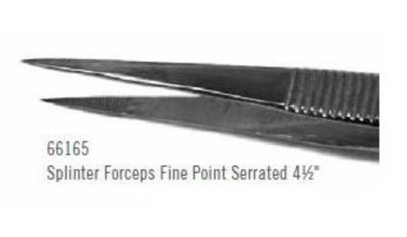 Splinter Forceps Centurion® 4-1/2 Inch Length Floor Grade Stainless Steel Sterile NonLocking Thumb Handle Straight Fine, Serrated Tips 66165 Each/1